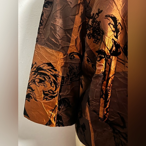 Susan Graver Black Floral on Brown Jacket - Picture 5 of 7